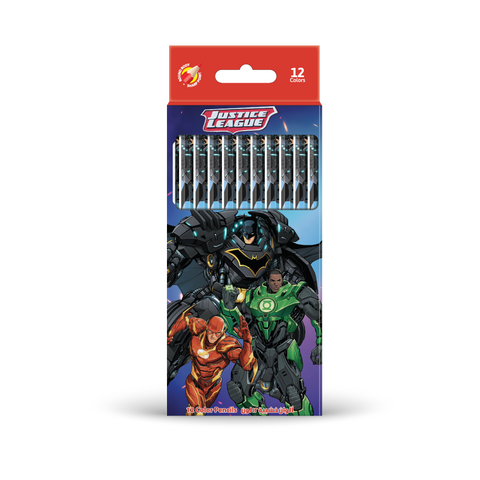 JUSTICE LEAGUE 12 Color Pencils in Flat PVC Box-147945--الوان خشبية مسطحة فرقة العدالة