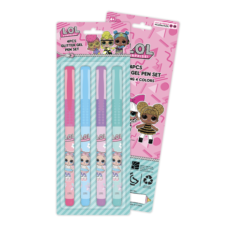 LOL 4Pcs Glitter Gel Pen in Blister Card-147872--مجموعة من 4 أقلام جل لامعة في بطاقة نفطة