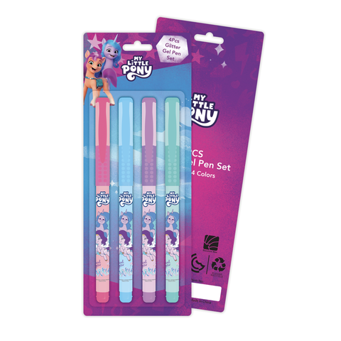 MY LITTLE PONY 4Pcs Glitter Gel Pen in Blister Card-147875--قلم جل لامع من ماي ليتل بوني، 4 قطع، في بطاقة بلاستيكية