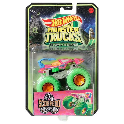 HOT WHEELS MONSTER TRUCKS GLOW IN THE DARK 1:64 SCALE --شاحنات هوت ويلز مونستر  شاحنات ألعاب بمقياس 1:64 تتوهج في الظلام، هدية للأطفال من سن 3 إلى 8 سنوات