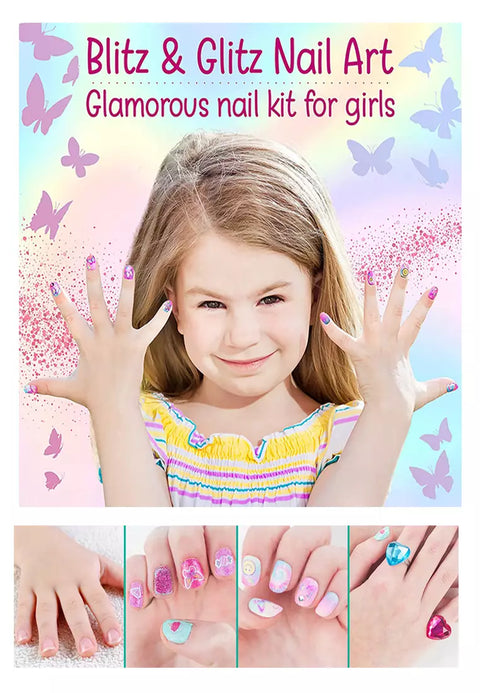 Hot Focus-Dazzle Nails + Hair Bow Clip/Nail Stickers(Ballerina)--اظافر ومشبك شعر وملصقات من هوت فوكس