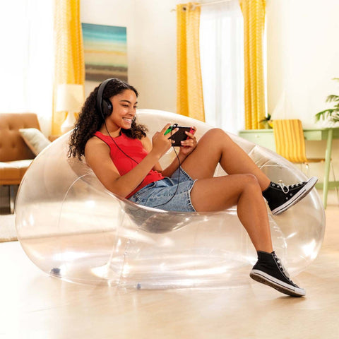 INTEX  66500NP Inflatable Beanless Bag Chair, Transparent--كرسي قابل للنفخ بدون حبوب من انتيكس شفاف، بولي فينيل كلورايد