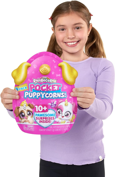 Rainbocorns Pocket Puppycorn Surprise S1 Bobble Head Large PDQ-- رينبوكورنز - عبوة من 3 قطع من لعبة مفاجأة بوبي كورن القابلة للتجميع، مجسم جرو مصغر