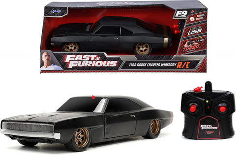 Jada Fast and Furious 1:16 Scale RC Dom's Dodge Charger Car, Black-- سيارة دودج تشارجر بمقياس 1:16 من جادا، لون اسود