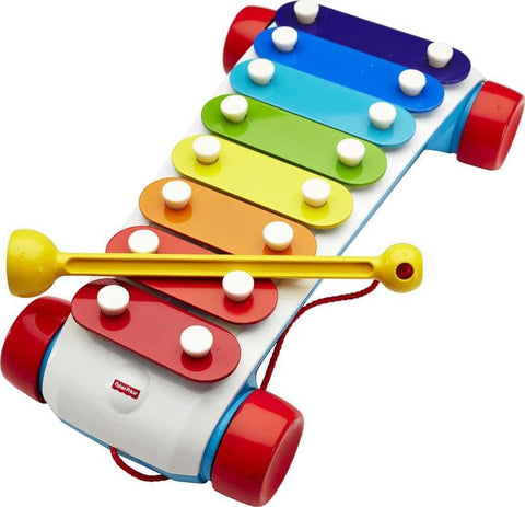 Fisher-Price Classic Xylophone, toddler pull toy, pretend musical instrument for kids ages 18 months and older--لعبة إكسيليفون كلاسيكية من فيشر برايس، لعبة سحب للأطفال الصغار، آلة موسيقية وهمية للأطفال بعمر 18 شهرًا فأكثر