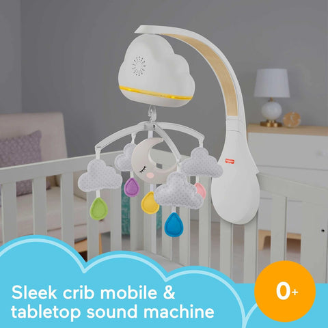 Fisher-Price Sound Machine Calming Clouds Mobile & Soother Convertible Crib to Tabletop with Music & Lights for Newborn to Toddler--لعبة تهدئة الطفل المتحركة بنمط سحابات من فيشر برايس، جهاز صوتي لسرير الاطفال متعدد الالوان موديل