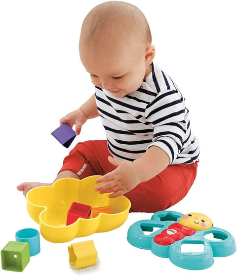 Fisher-Price Butterfly Shape Sorter, baby blocks activity toy for ages 6 months and older--لعبة فرز أشكال الفراشات من فيشر برايس، لعبة نشاط مكعبات للأطفال من سن 6 أشهر وما فوق