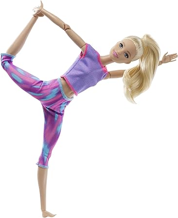 BARBIE MADE TO MOVE DOLL --دمية باربي المتحركة ذات 22 مفصلًا مرنًا وذيل حصان أشقر طويل ترتدي ملابس رياضية للأطفال من سن 3 إلى 7 سنوات