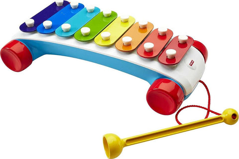 Fisher-Price Classic Xylophone, toddler pull toy, pretend musical instrument for kids ages 18 months and older--لعبة إكسيليفون كلاسيكية من فيشر برايس، لعبة سحب للأطفال الصغار، آلة موسيقية وهمية للأطفال بعمر 18 شهرًا فأكثر