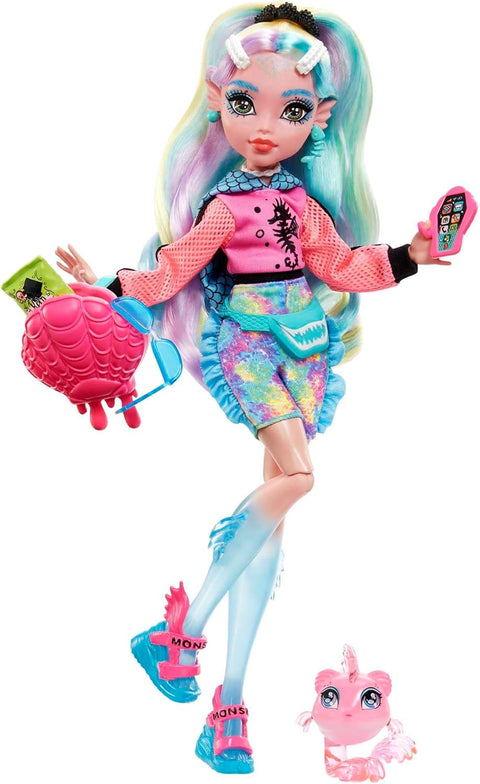 Monster High  Doll, Lagoona Blue  with Accessories and Pet Piranha, Posable Fashion Doll with Colorful Streaked Hair --دمية مونستر هاي، لاجونا بلو مع إكسسوارات وحيوان البيرانا الأليف