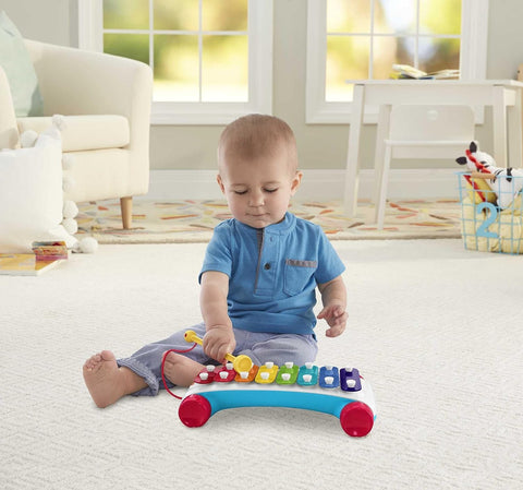 Fisher-Price Classic Xylophone, toddler pull toy, pretend musical instrument for kids ages 18 months and older--لعبة إكسيليفون كلاسيكية من فيشر برايس، لعبة سحب للأطفال الصغار، آلة موسيقية وهمية للأطفال بعمر 18 شهرًا فأكثر