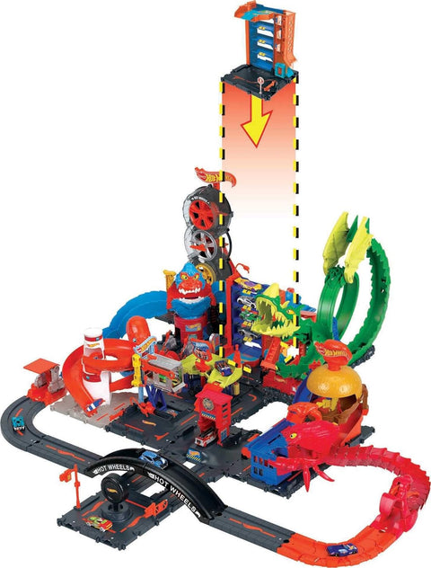 Hot Wheels  City Downtown Car Park Playset, With 1 Hot Wheels  Car, Connects To Other Tracks & Playsets, Gift For Kids Ages 4 To 8 Years Old--ماتييل هوت ويلز سيتي داون تاون كار بارك يتصل بمسارات ومجموعات تشغيل أخرى