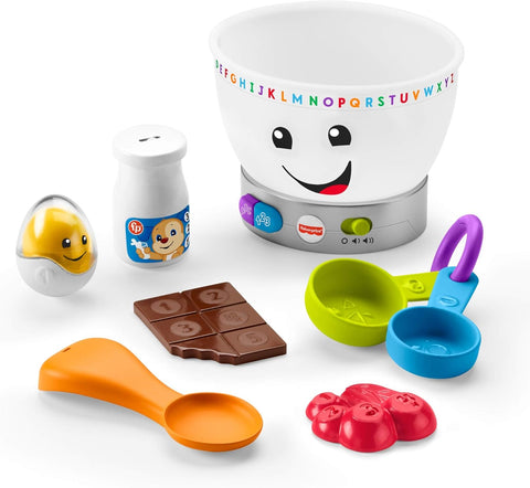 Fisher-Price Laugh & Learn Magic Color Mixing Bowl - Arabic, English and French Edition, pretend baking musical toy for babies and toddlers--وعاء خلط الألوان السحري من فيشر برايس - إصدار باللغة العربية والإنجليزية والفرنسية، لعبة موسيقية للخبز للأطفال