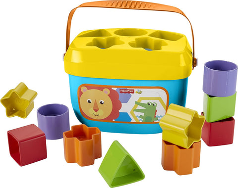 Fisher-Price Stacking Toy Baby’s First Blocks Set of 10 Shapes for Sorting Play for Infants--يب الكبيرة والملوّنة في تعريف طفلك على الألوان والأشكال فيما يقوم بفرز وحدات التركيب وإدخالها وإسقاطها عبر الفتحات المتوفرة على غطاء الصندوق