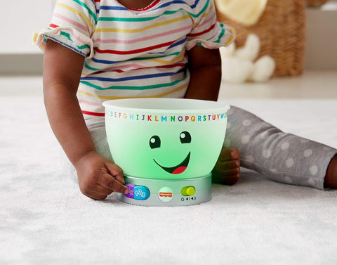 Fisher-Price Laugh & Learn Magic Color Mixing Bowl - Arabic, English and French Edition, pretend baking musical toy for babies and toddlers--وعاء خلط الألوان السحري من فيشر برايس - إصدار باللغة العربية والإنجليزية والفرنسية، لعبة موسيقية للخبز للأطفال