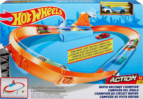 Hot Wheels Rapid Raceway Champion Action Hot Wheels Championship Track Speed Boost Oval Track Ages 4 and Older--ماتييل هوت ويلز رابيد رييس واي شامبيون مضمار البطولة لتعزيز السرعة على المضمار البيضاوي