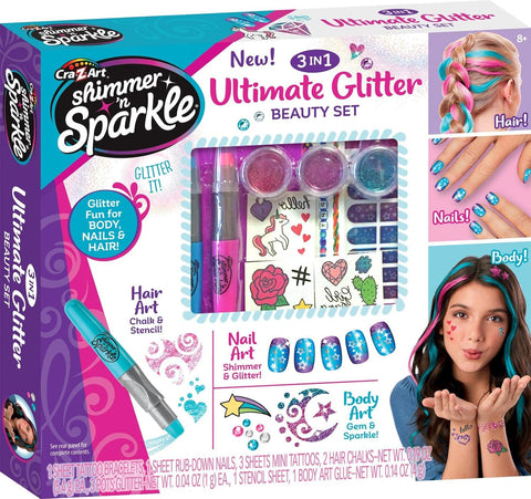 Shimmer N Sparkle 3 in1 Ultimate glitter beauty set--مجموعة شيمر ان سباركل 3 في 1 ألتيميت جليتر للتجميل