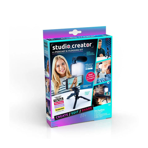 Studio Creator INF 033 Podcast and Vlogging Kit, Phone Holder, LED Light, Microphone + Tripod--ستوديو كريتور مجموعة المدونات الصوتية ومدونات الفيديو ، بلاستيك